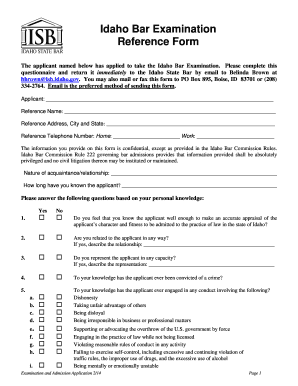 Idaho Bar Examination Reference Form