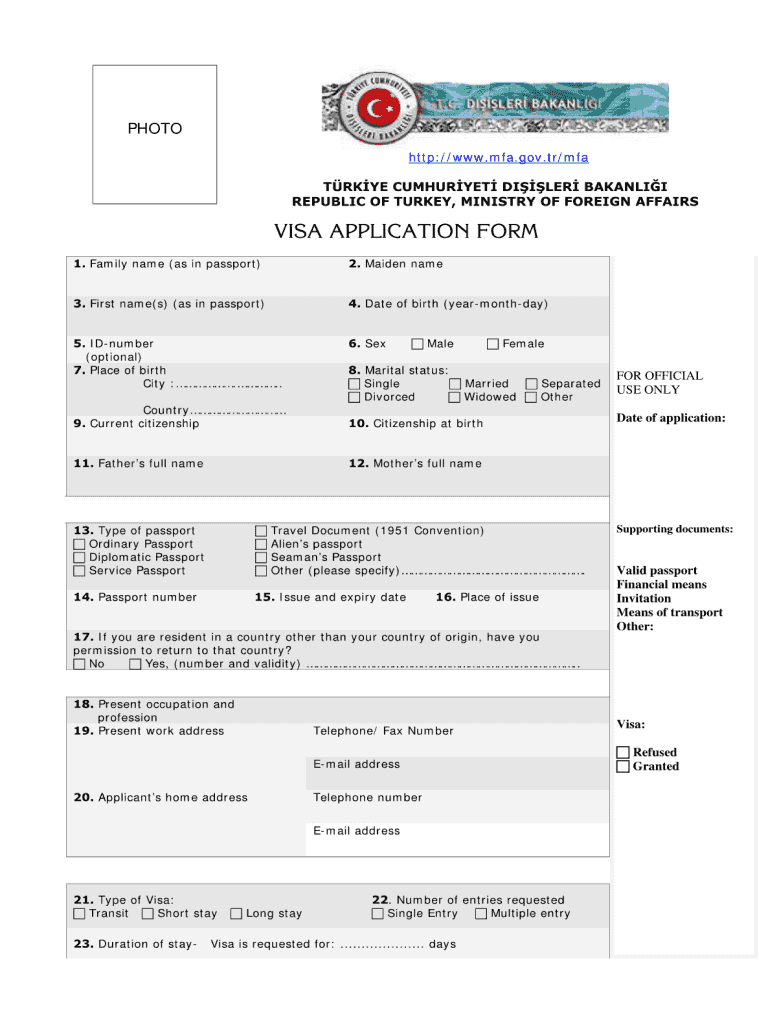 Turkey Visa Application Form PDF