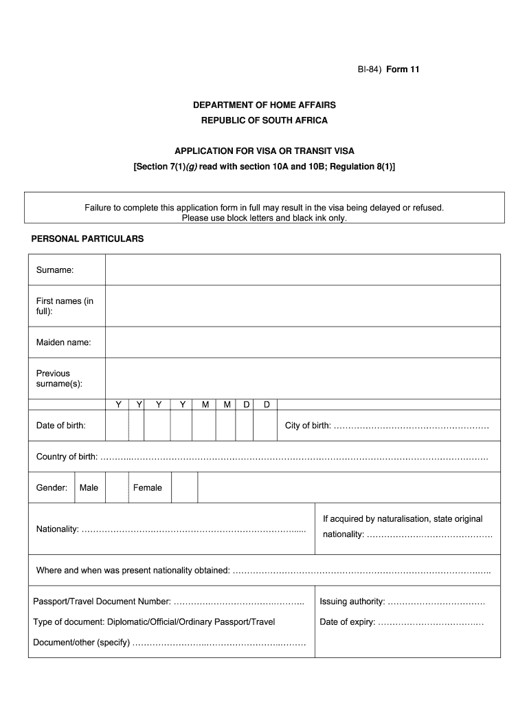 South African Application Form