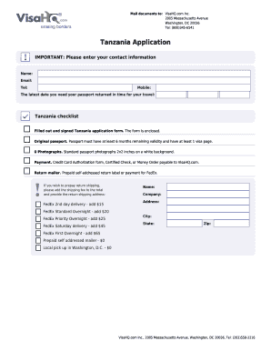 Tanzania Visa Application Fillable Form