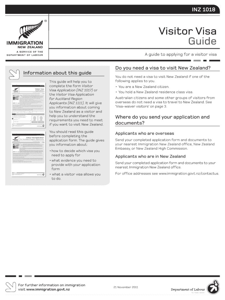  New Zealand Visitor Visa Form 1018 2011