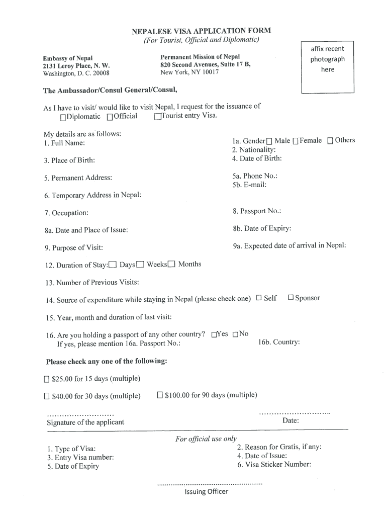 tourist visa application form for nepal