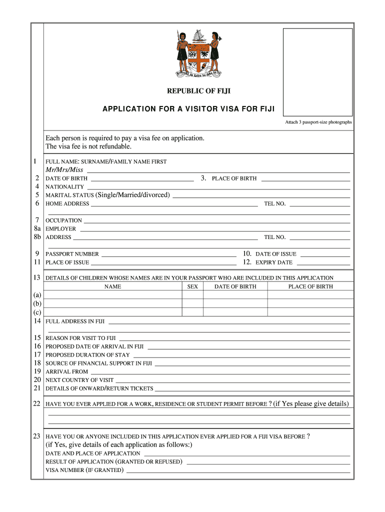 Fiji Visa Application Form