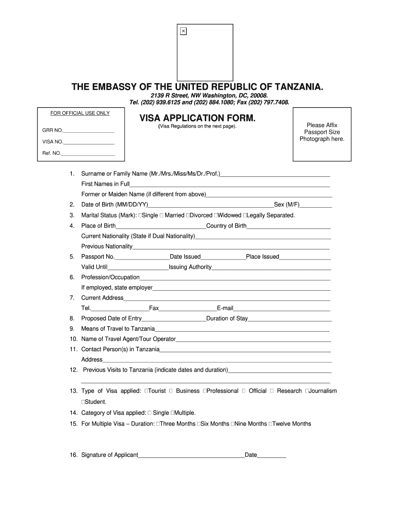 Visa Application Form for Tanzania