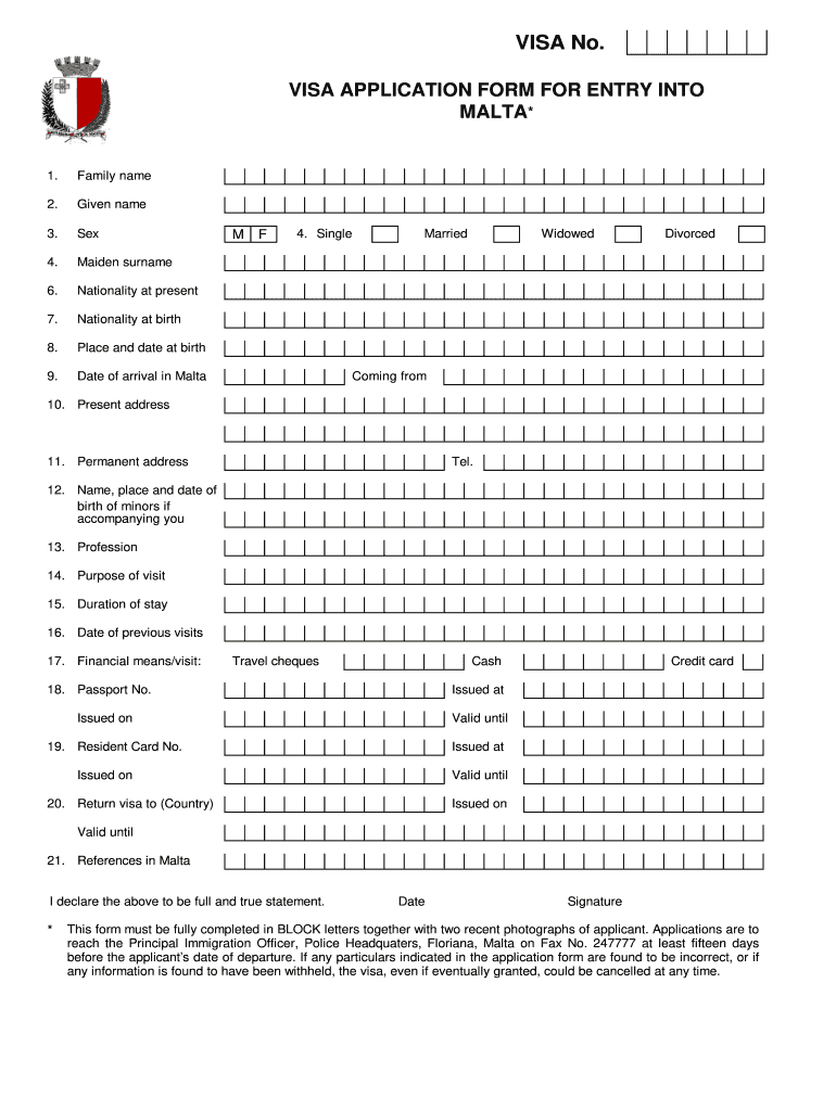 Malta Visa Application Form PDF