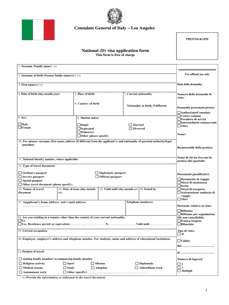 Italy Visa Application Form