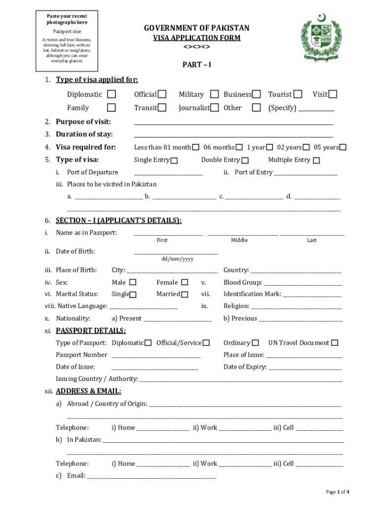 Pakistan Visa  Form