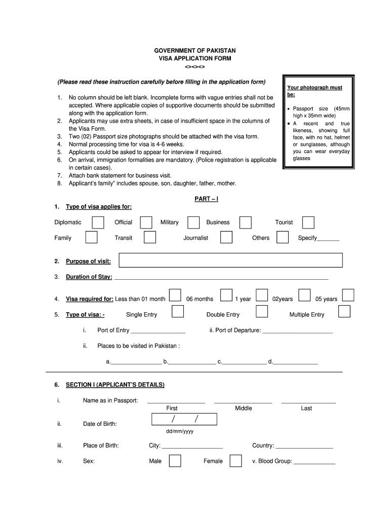 Pakistan Visa Application Form