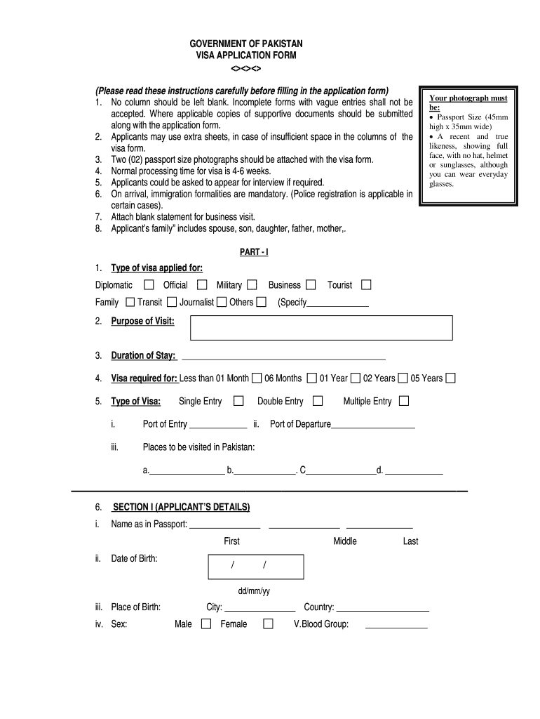 Pakistan Consulate Houston Visa Application  Form