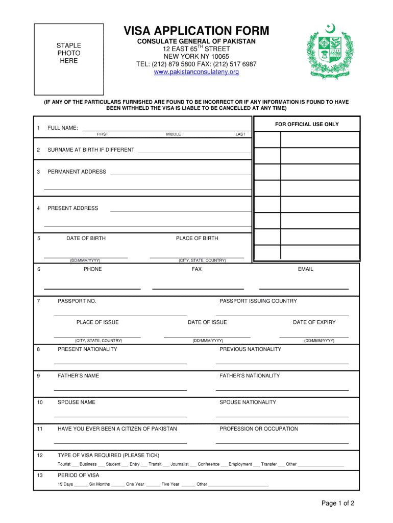 Pakistan Consulate Ny  Form