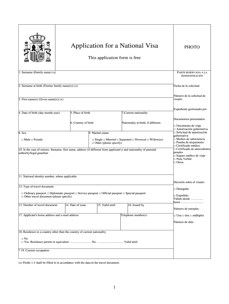 Spain National Visa Application Form