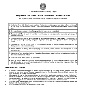 Family Reunion Visa Italy Checklist  Form