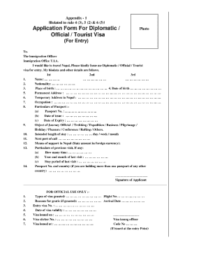 Application Form for Diplomatic Official Tourist Visa Nepal