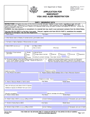 Application for Immigrant Visa and Alien Registration  Form