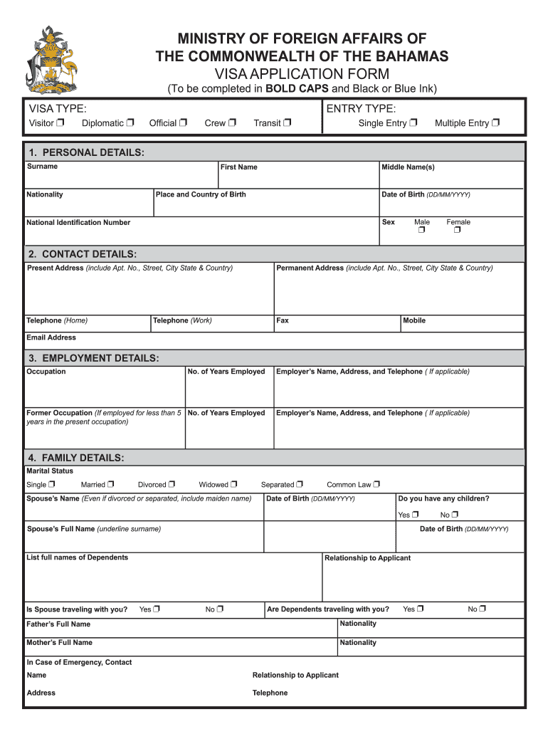 Bahamas Visa Application Form