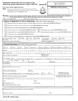 Hong Kong Visa Application Form PDF