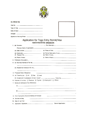 Visa Form for Togo