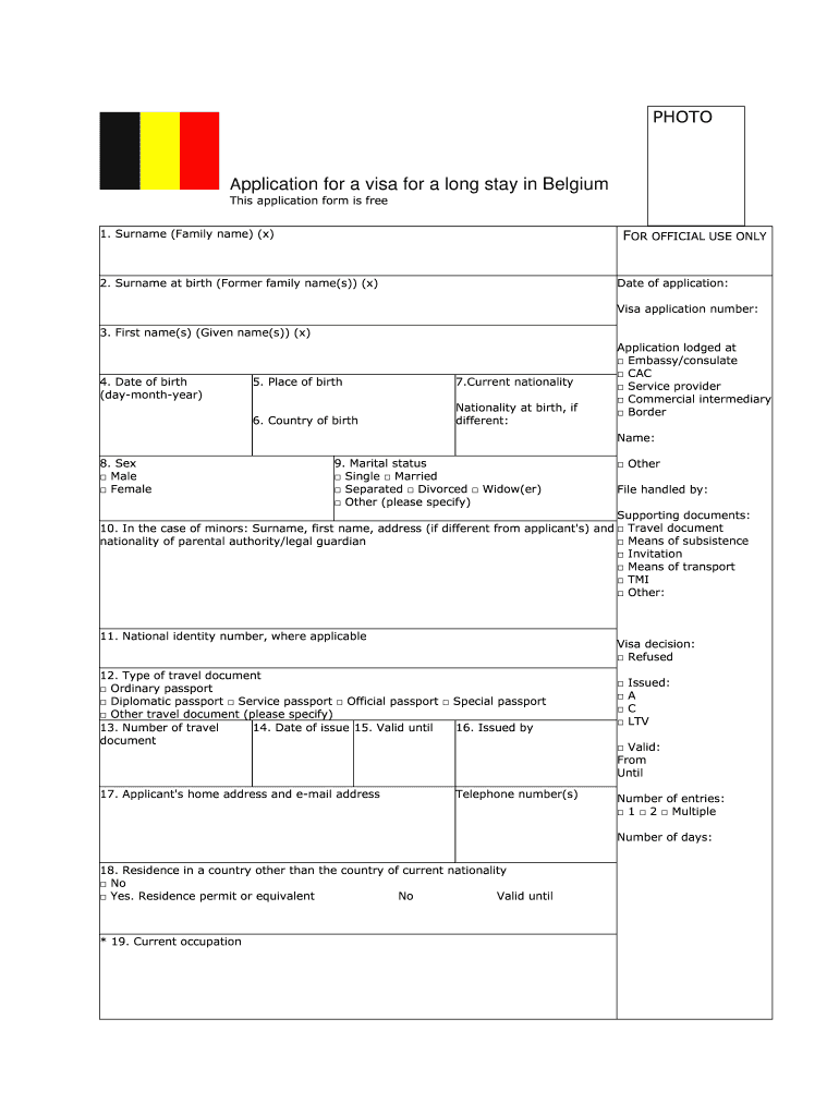 Application for a Visa for a Long Stay in Belgium  Form