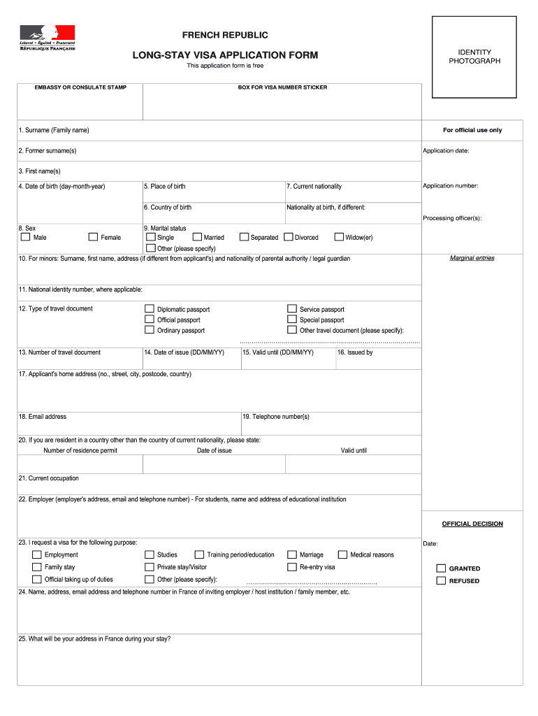 france visit visa application form