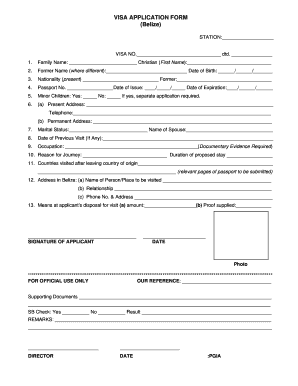 Belize Visa Application Form