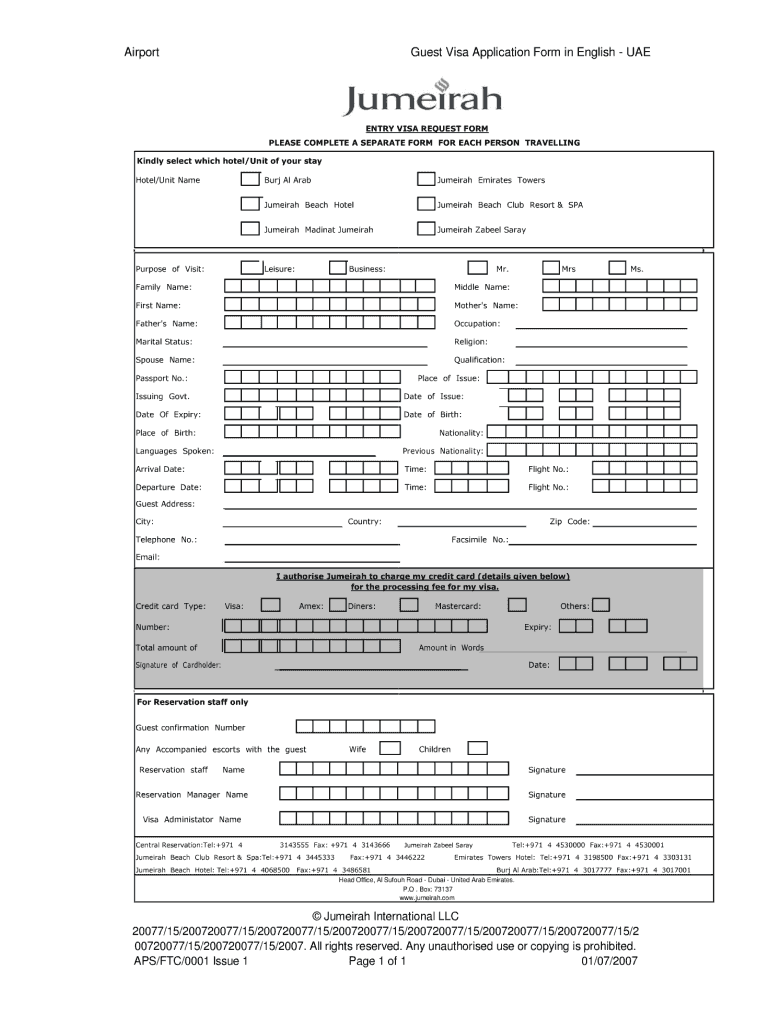  Jumeirah Visa Application 2007-2024