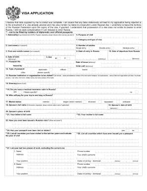 Russian Visa Application Form PDF