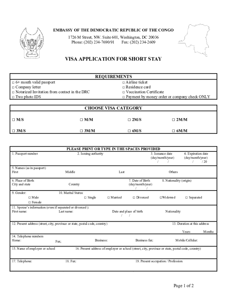 Drc Visa Application Form PDF