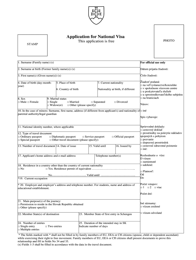 Slovakia Visa Application Form