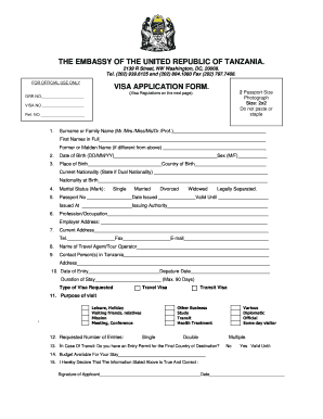 Tanzania Visa Application Form