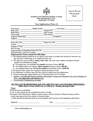 Jordan Visa Sample  Form