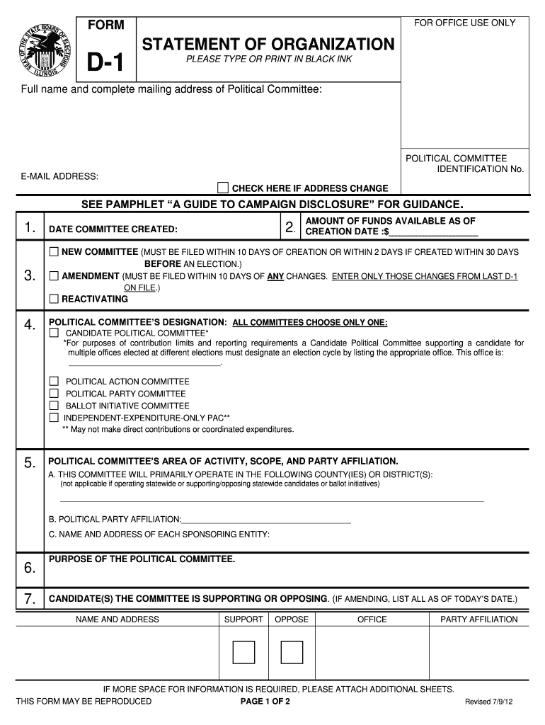  D1 Form Illinois 2012-2024