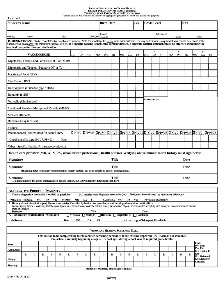  Certificate of Child Health Examination State of Illinois Form 2013