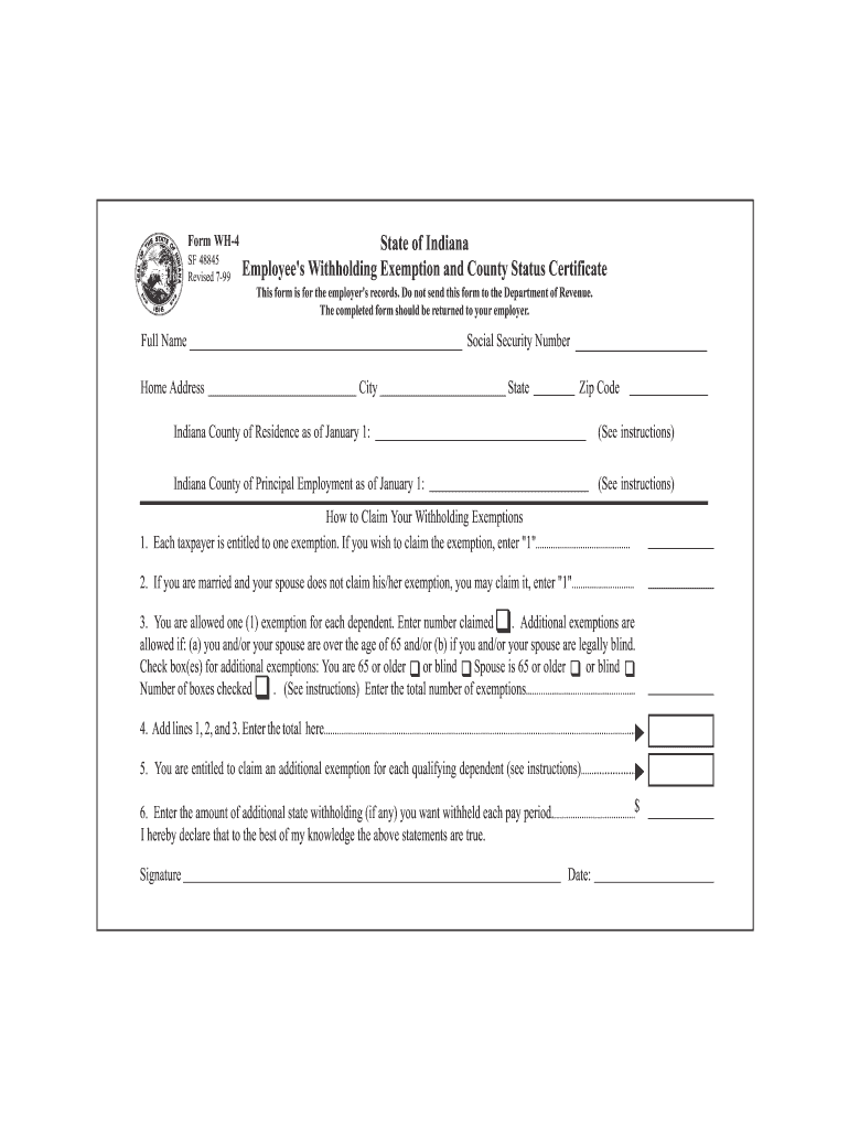  Indiana Wh 4  Form 1999
