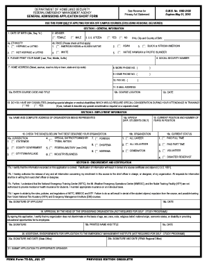 Dept of Homeland Securtiy Omb No 1660 0100 Fema Form 75 5a