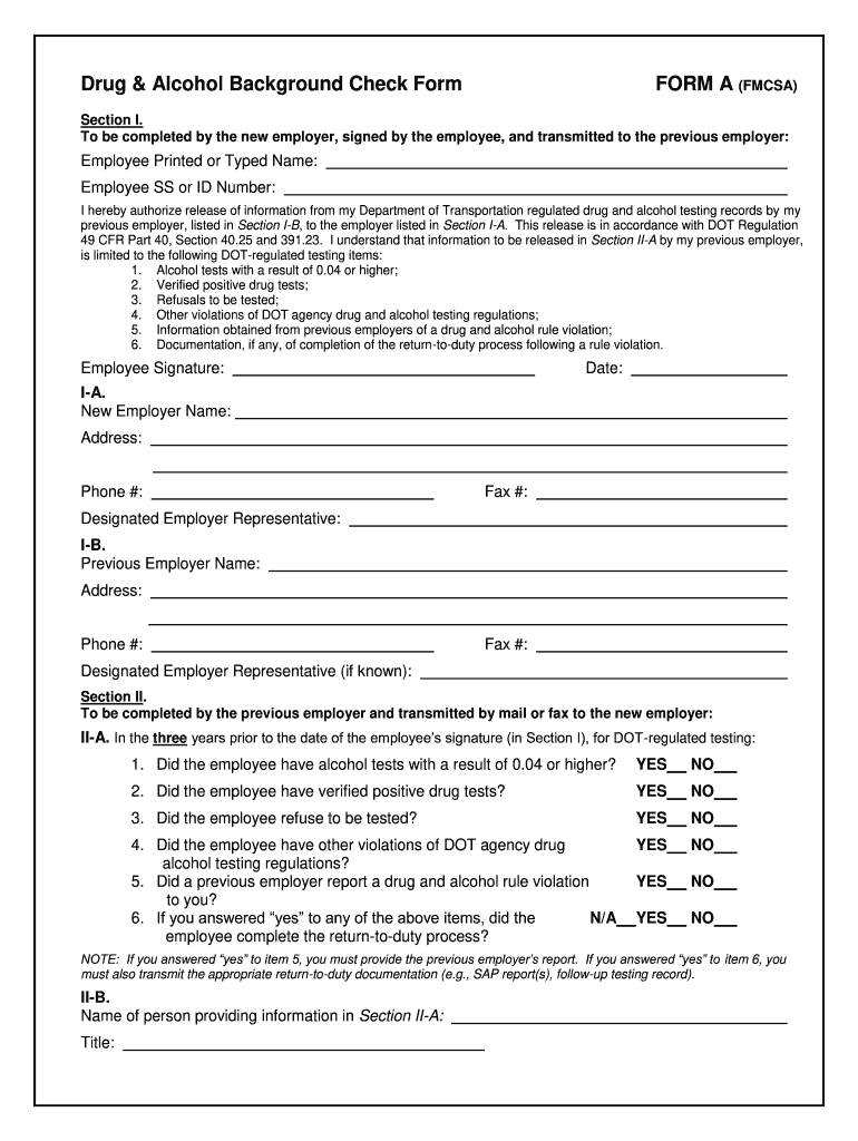 Fmcsa Drug and Alcohol Background Check Form