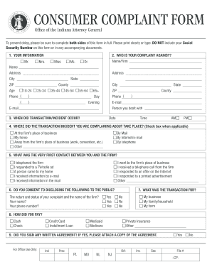  CONSUMER COMPLAINT FORM 2009