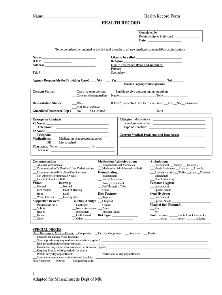 Health Record Form  in Gov  in