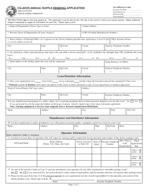 Cg Ar Application for Annual Raffle First Time Applicants  Form