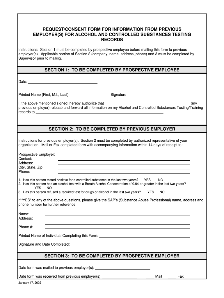 Request for Information from Previous Employer Form