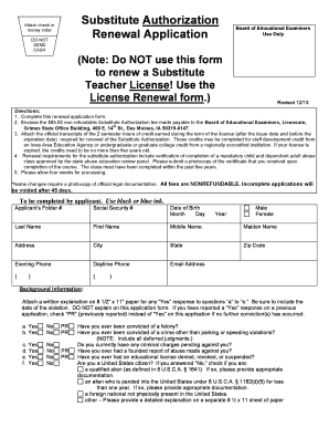 Iowa Substitute Teacher License Application  Form