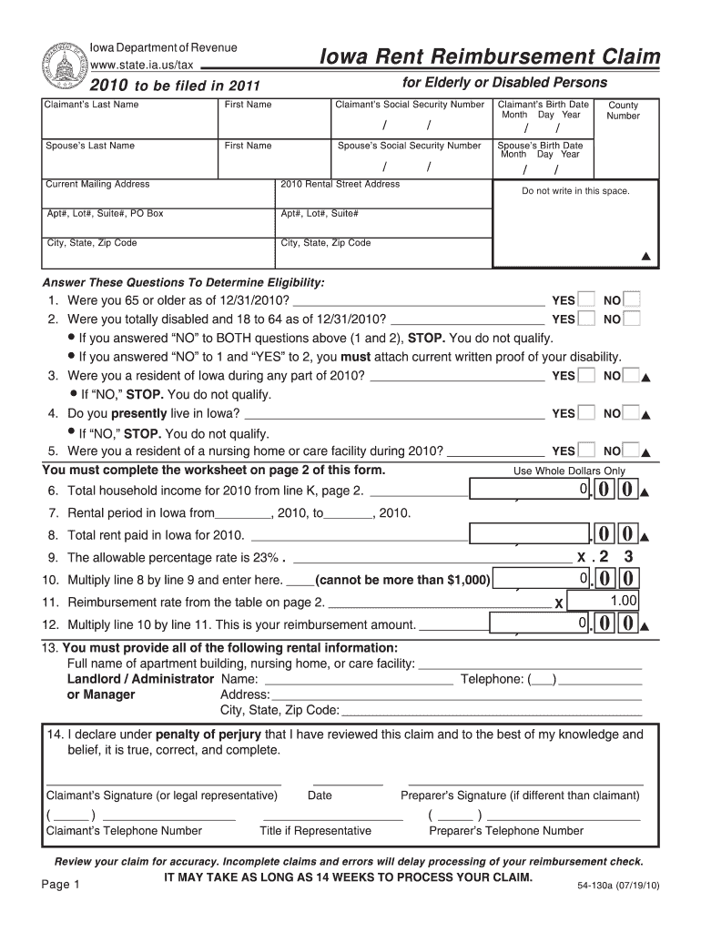  File Iowa Rent Rebate Online Form 2019