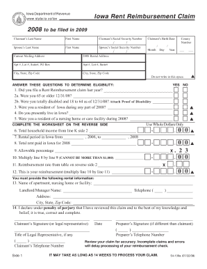 Rent Rebate Application Iowa  Form