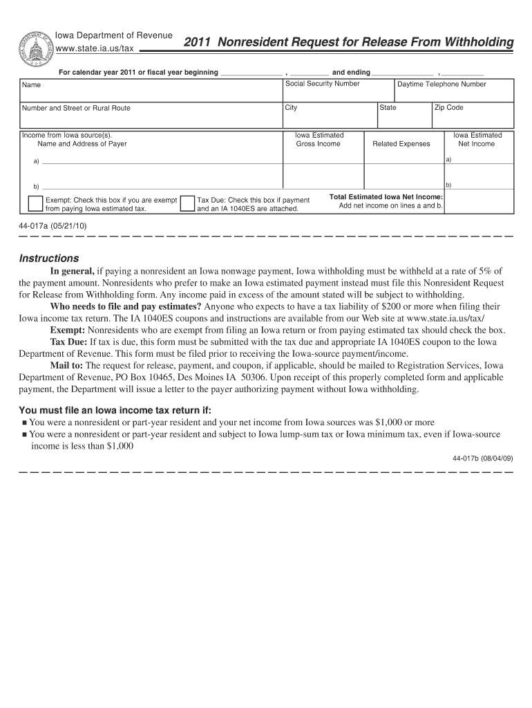  Iowa Nonresident Withholding Form 2019-2024