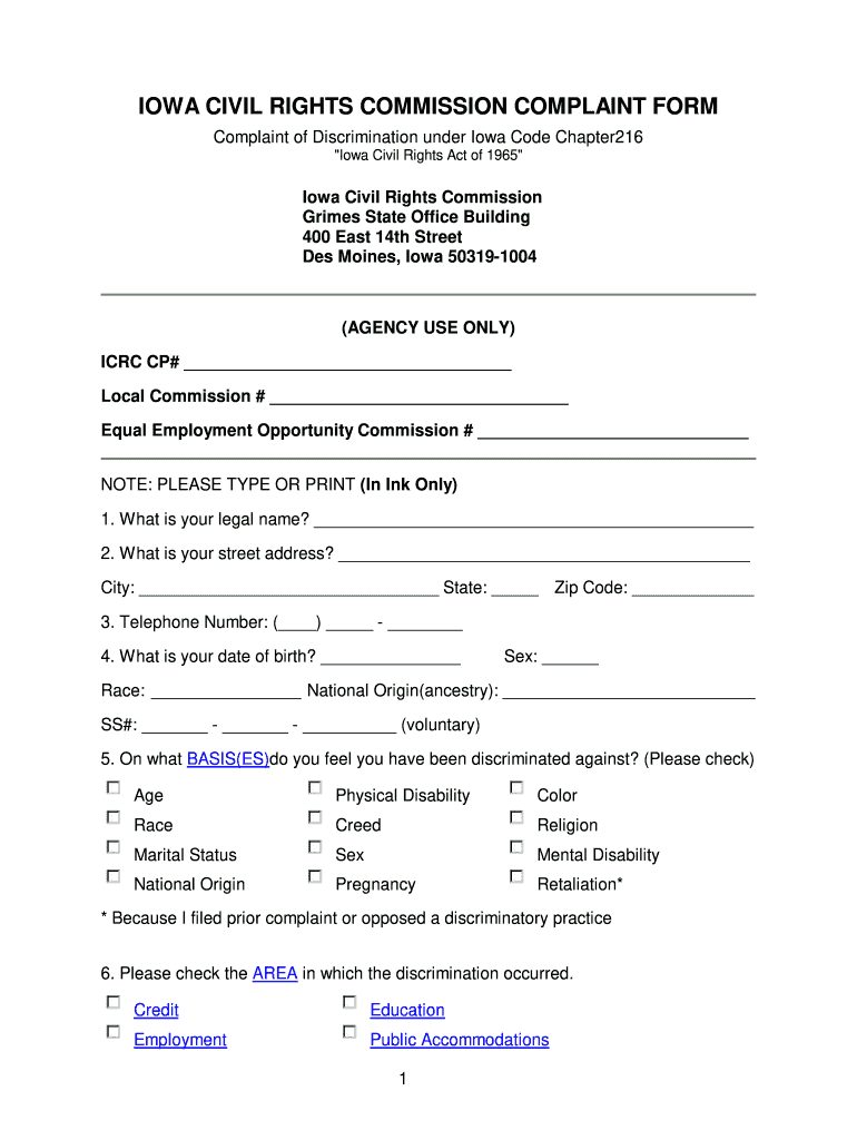 Iowa Civil Rights Commission  Form
