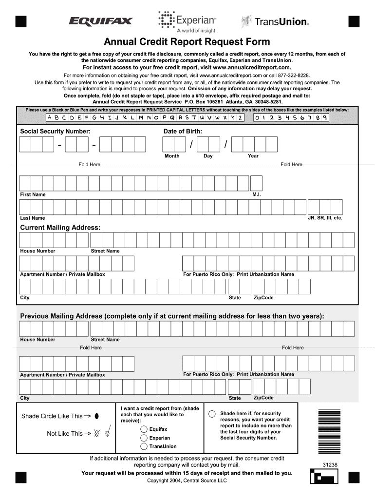 Annual Credit Report Request Form