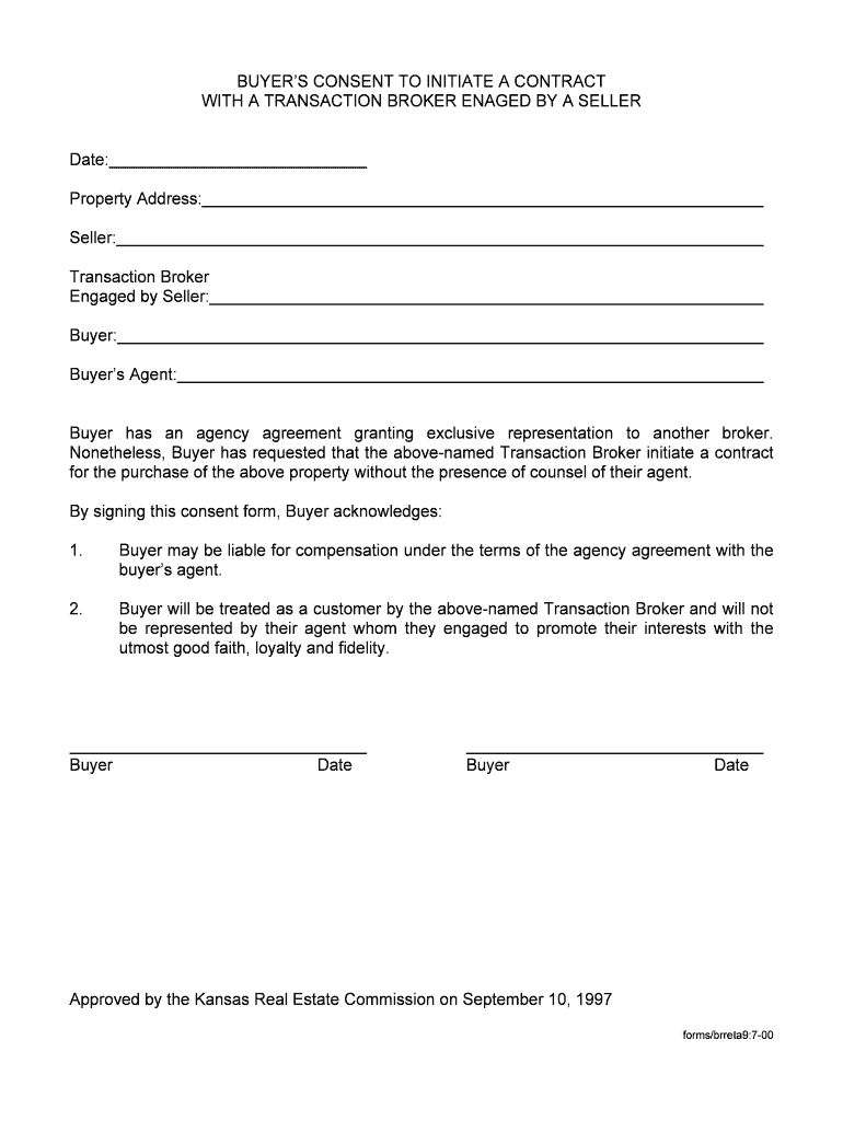 BUYER'S CONSENT to INITIATE a CONTRACT  Kansas  Gov  Kansas  Form