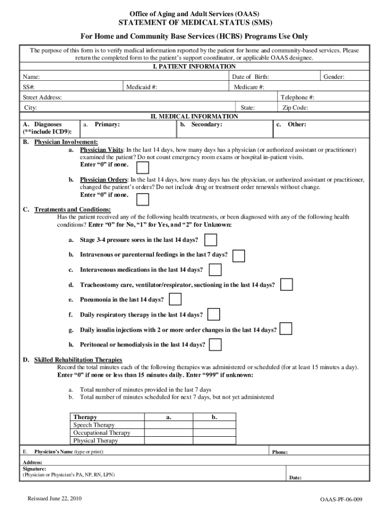 Office of Aging Adult Services Statement of Medical Status Forms