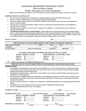 Louisiana Vision Examination Form
