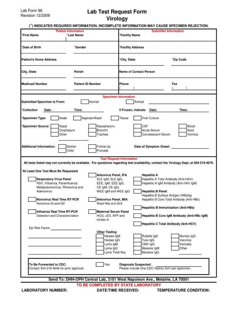  Laboratory Test Request Form 2009