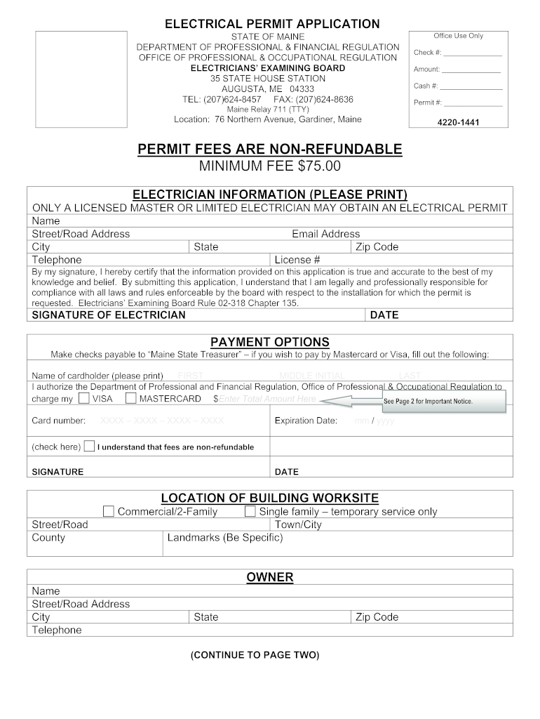 State of Maine Electrical Permit Form